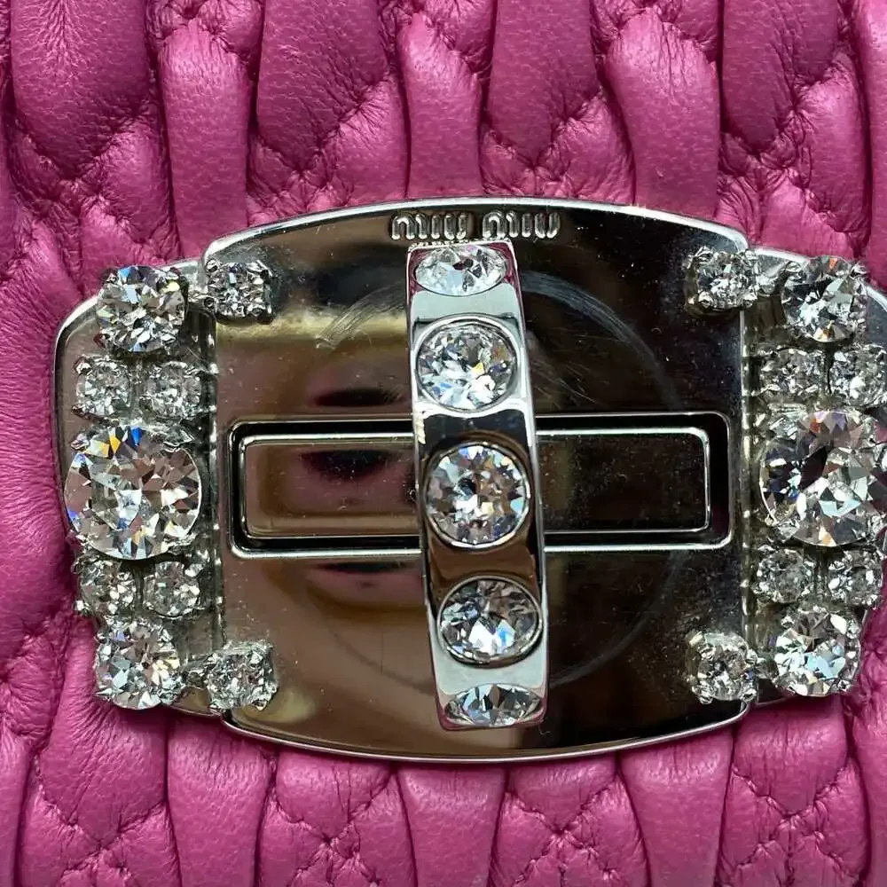 Miu Miu Pink Leather Shoulder Bag | OS Regular, Rhinestone Accents | Italy